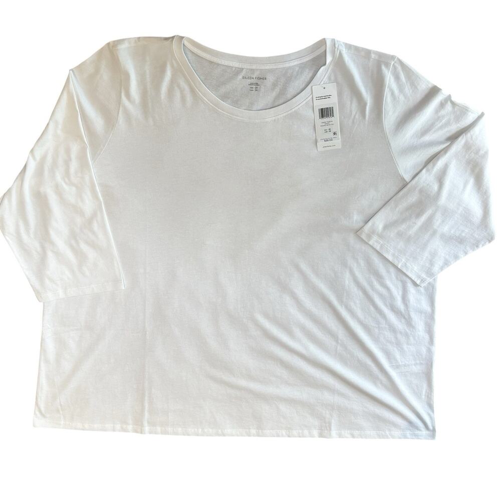 NWT Eileen Fisher White Organic Pima Cotton Jersey 3/4 Sleeve Tee Shirt Size 3X - Picture 1 of 7